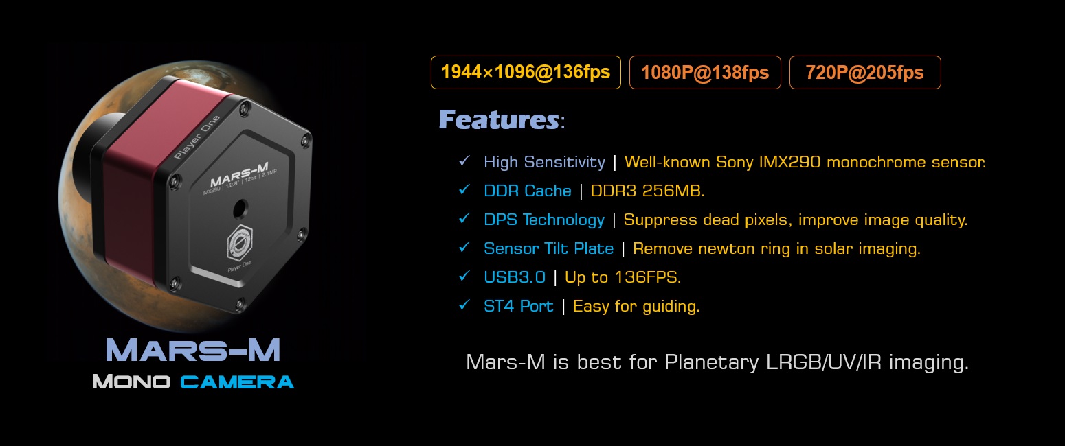 Mars-M USB3.0 Mono Camera (IMX290) – Player One Astronomy