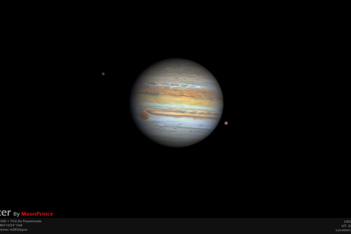 Two moons around Jupiter with RED spot, C11HD+Mars-M camera