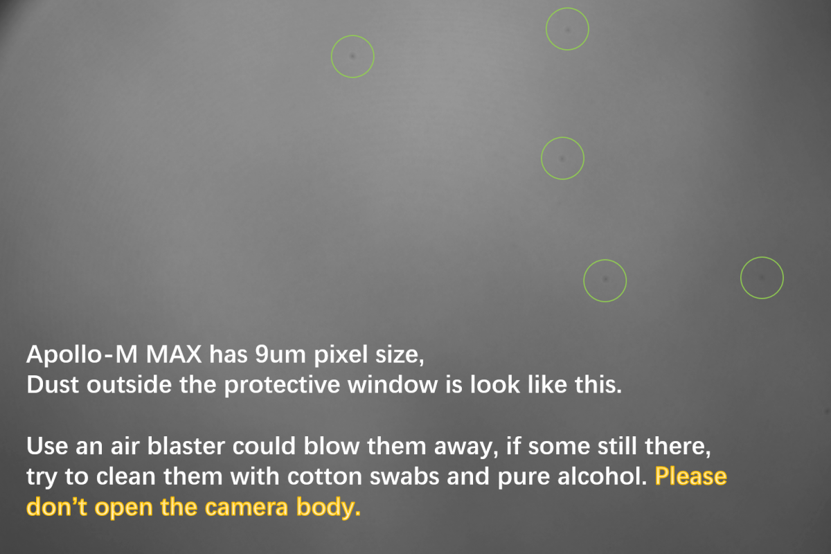 Behavior of dust on Apollo-M MAX camera