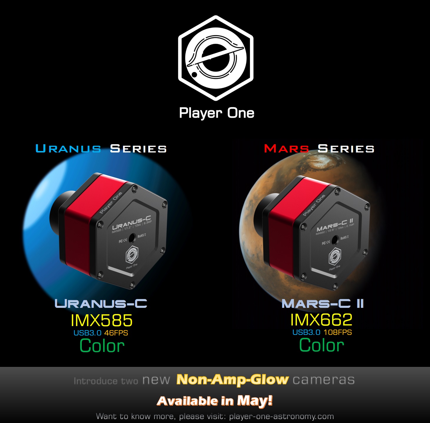 Player One release Uranus-C (IMX585) and Mars-C II (IMX662) cameras